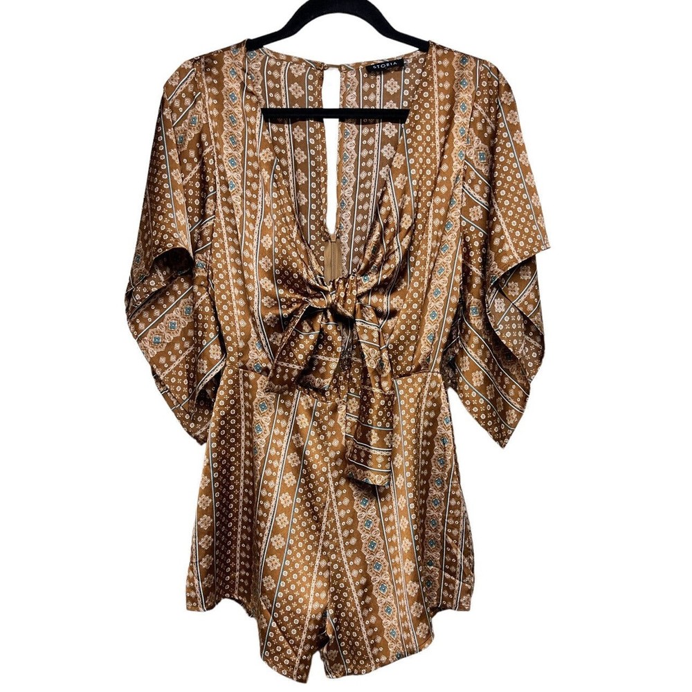 Storia Front Tie‎ Brown Romper Women’s Size Small